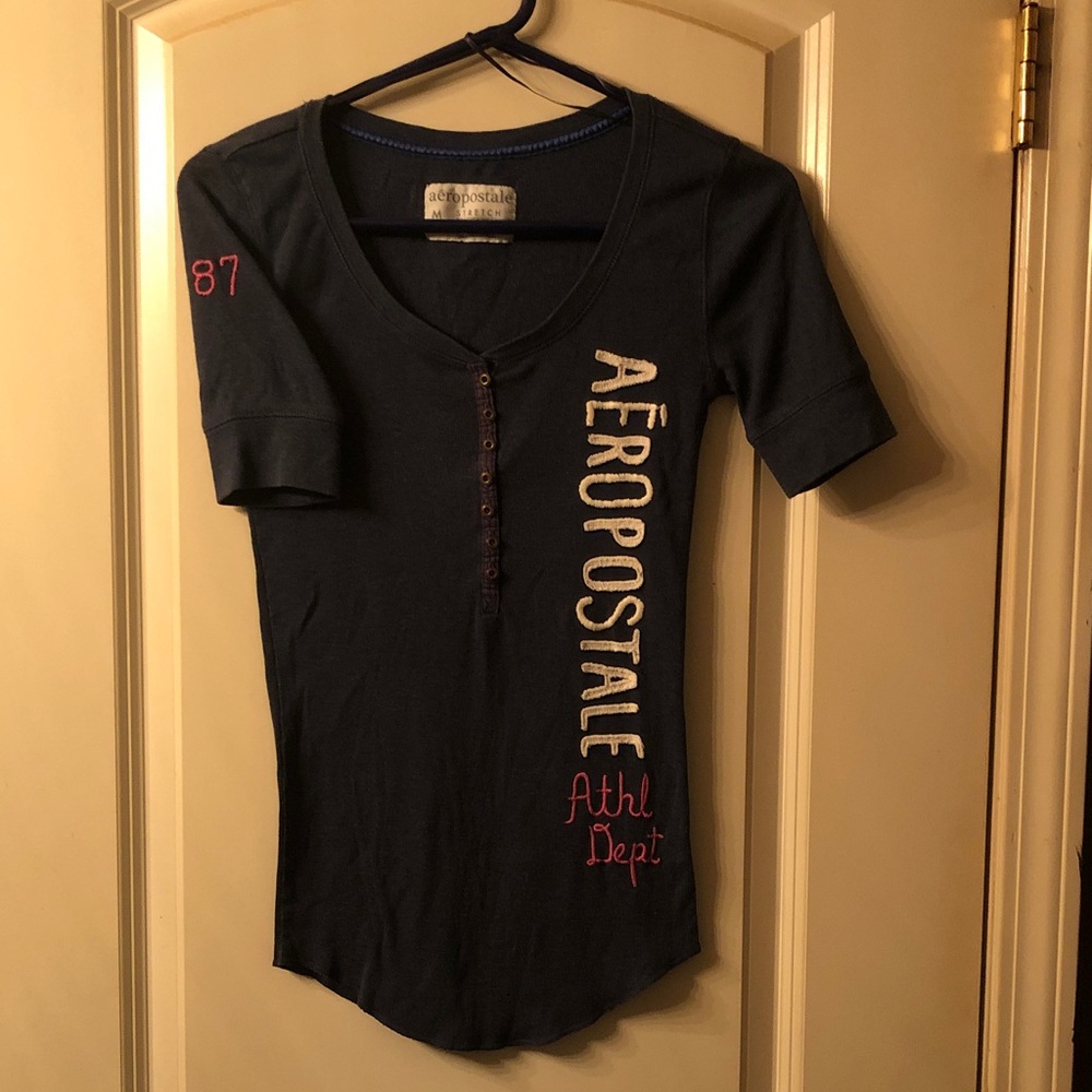✨Vintage Y2K Aeropostale 87 Graphic Henley Top Navy M ✨